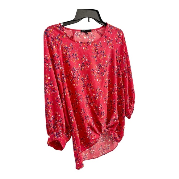 Gibson Women's Red Floral Print Knot Blouse 3/4 Sleeve Size M - Picture 1 of 6